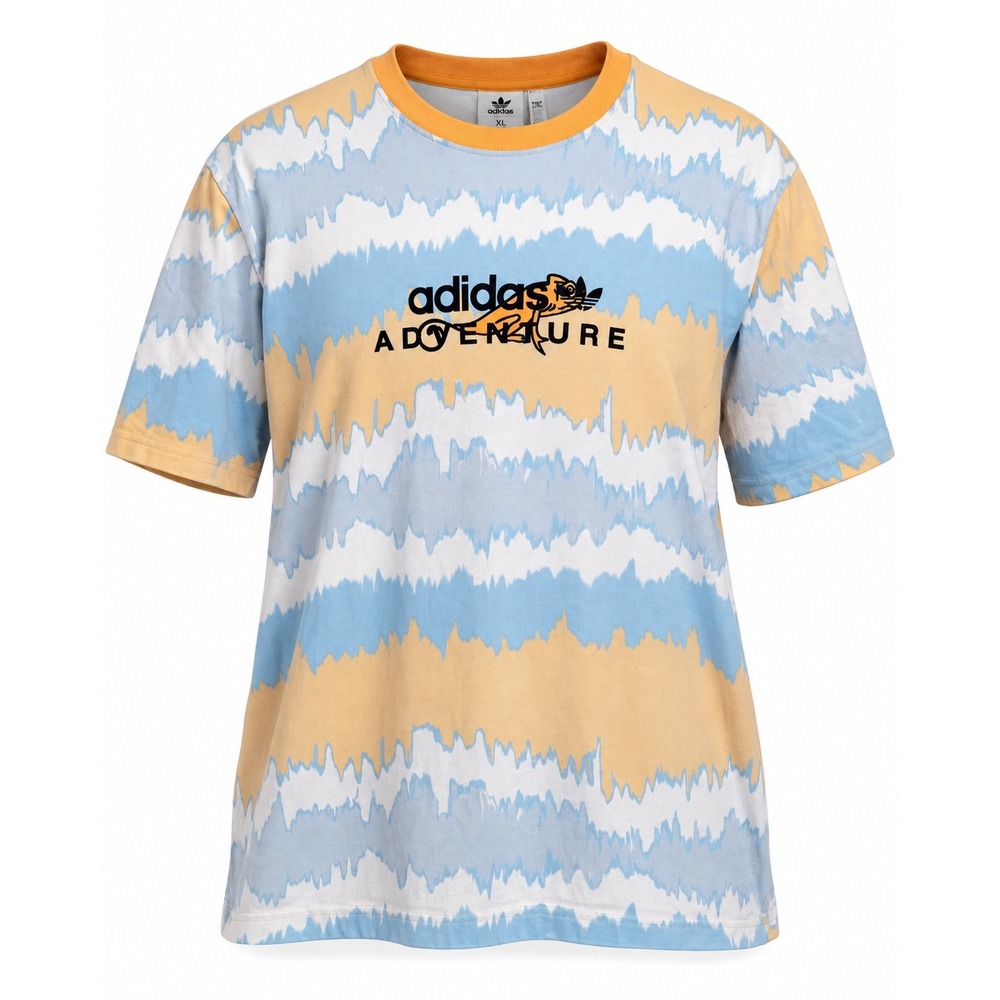 Adidas Adventure Chameleon Graphic T-Shirt XL Blue‎ Yellow Jagged Stripe